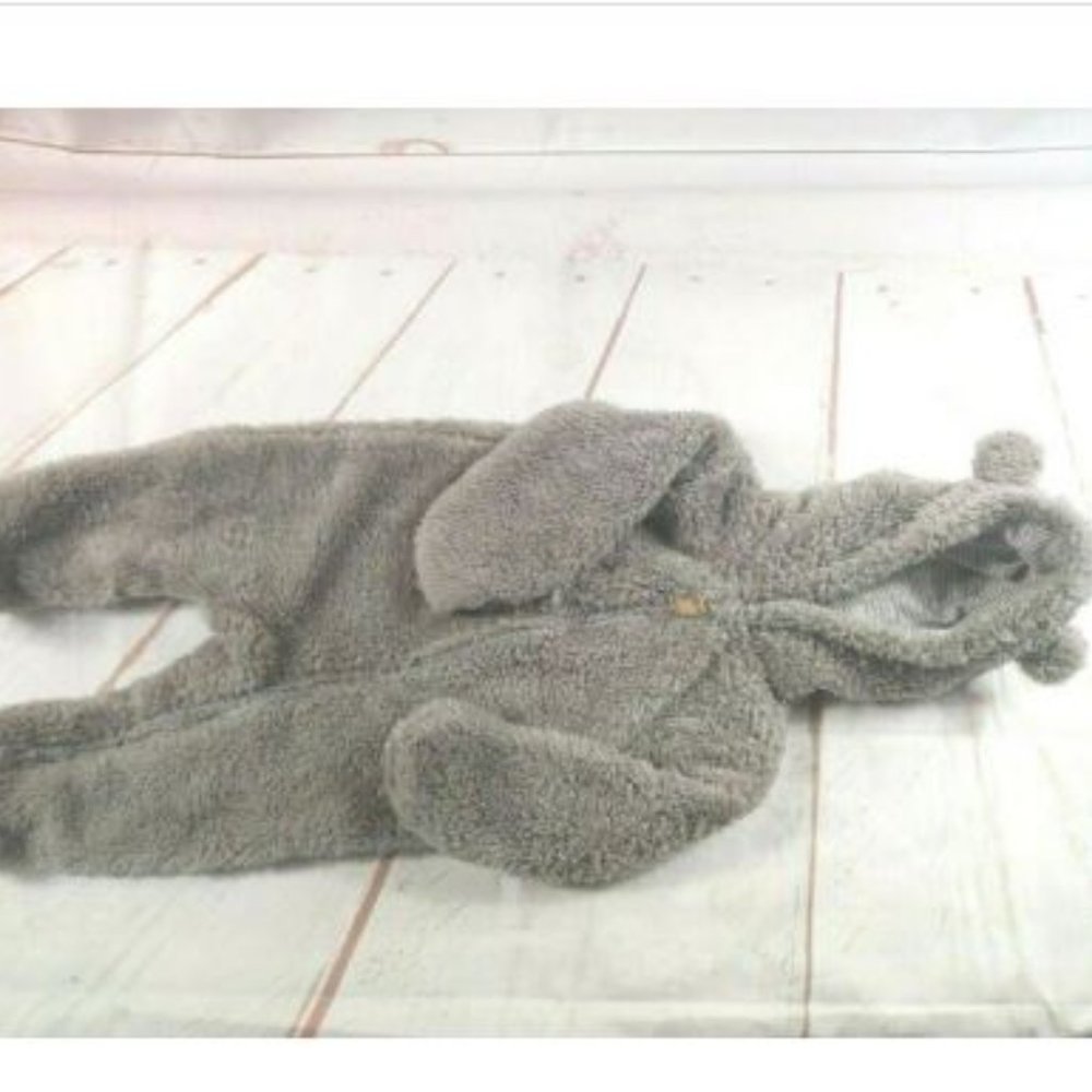 Carter's Full Zip Plush Brown/Gray Hooded Footed Outfit Bear Ears Size 6 Months